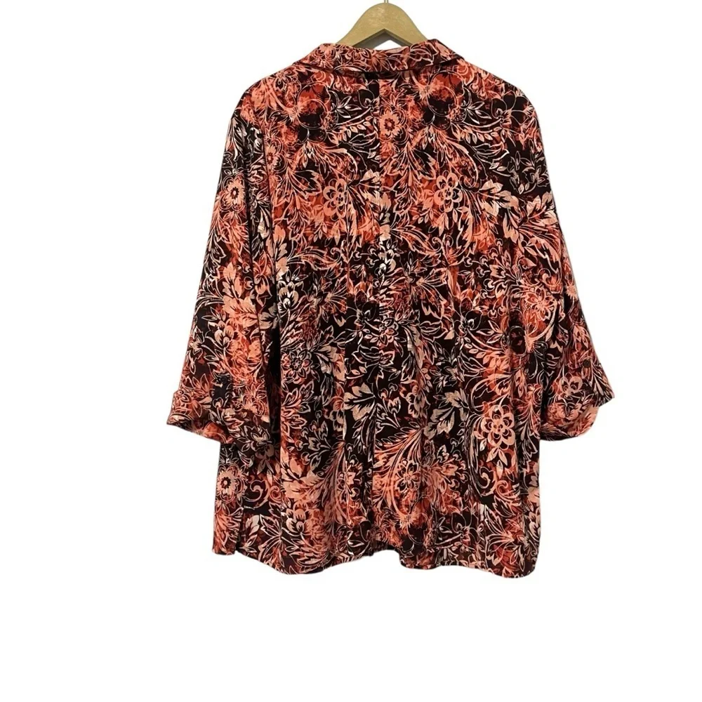 Catherine’s‎ Burgundy Red Pink Floral Print Shirt Size 2X